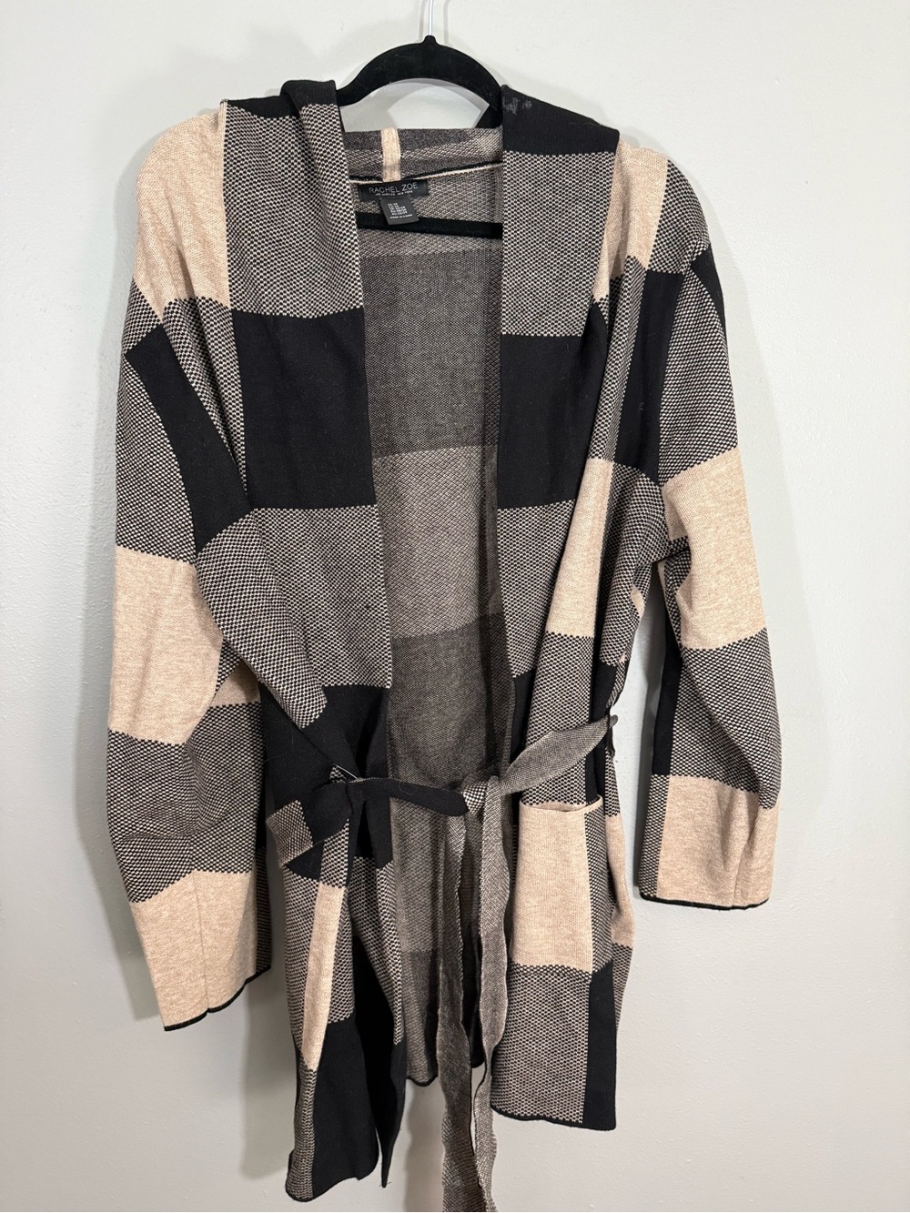 Rachel Zoe Black & Cream Plaid Open-Front Cardigan - Picture 2 of 5